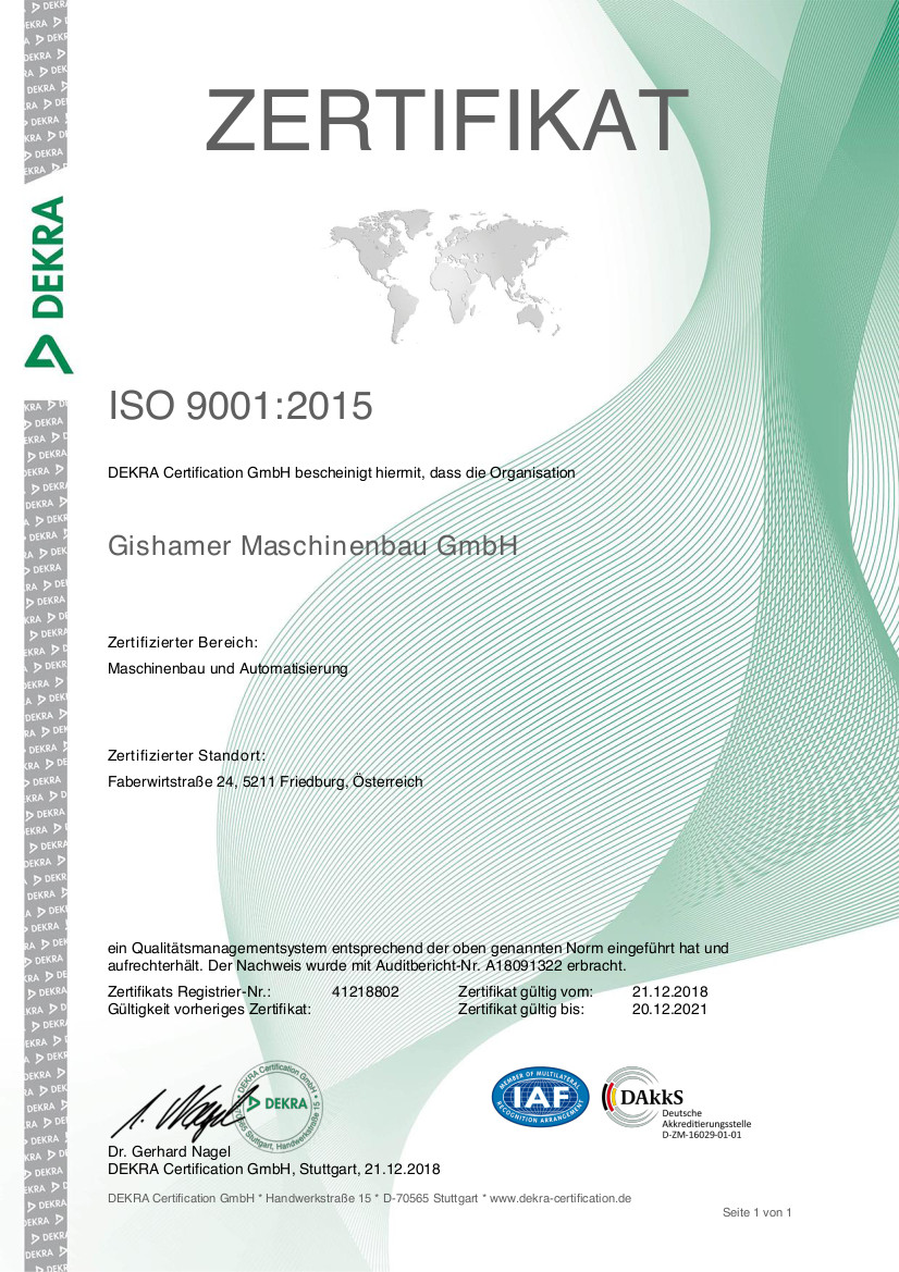 Zertifikat ISO 9001 2015